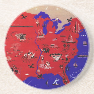 Vintage United States of America Travel Bureau Map Drink Coaster
