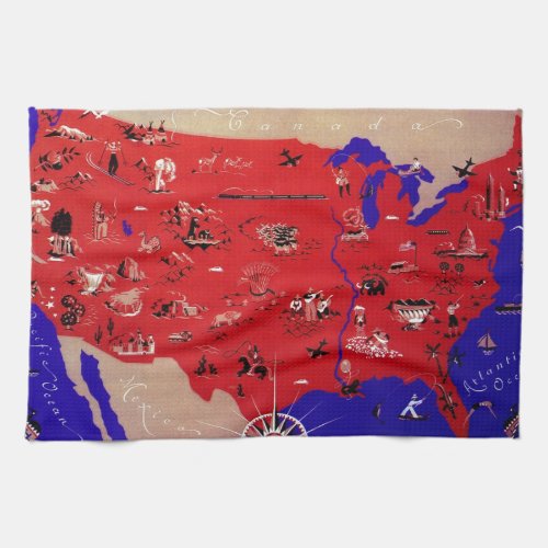Vintage United States of America Travel Bureau Map Towel