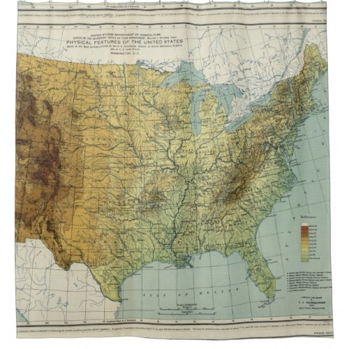Vintage United States Physical Features Map 1915 Shower Curtain