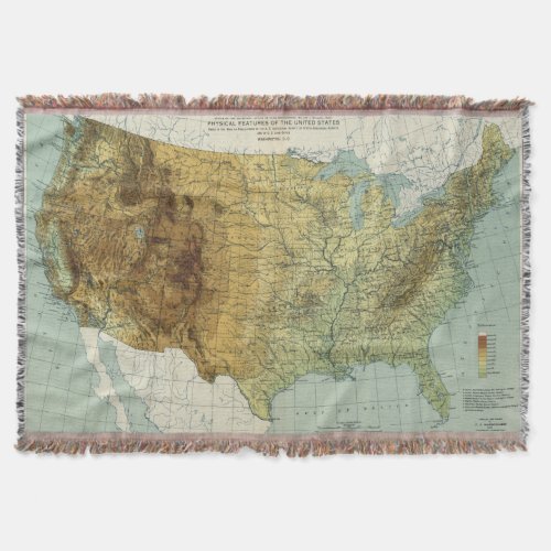 Vintage United States Physical Features Map 1915 Throw Blanket
