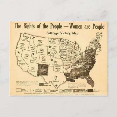 Vintage United States Womens Suffrage Map 1919 Postcard
