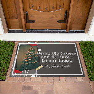 Vintage Upcycle Instant Photo Typewriter Christmas Doormat