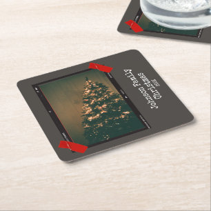 Vintage Upcycle Instant Photo Typewriter Christmas Square Paper Coaster
