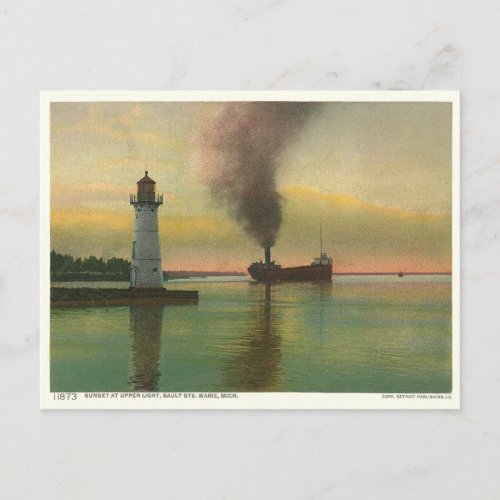 Vintage Upper Light lighthouse Postcard