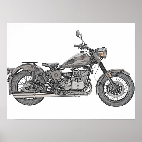 Vintage Ural Motorcycle Illustration Poster