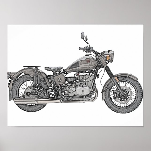 Vintage Ural Motorcycle Illustration Poster (Front)