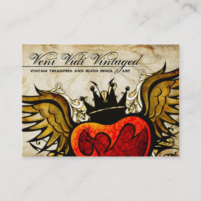 Vintage Urban Tattoo Winged Heart Business Cards (Front)