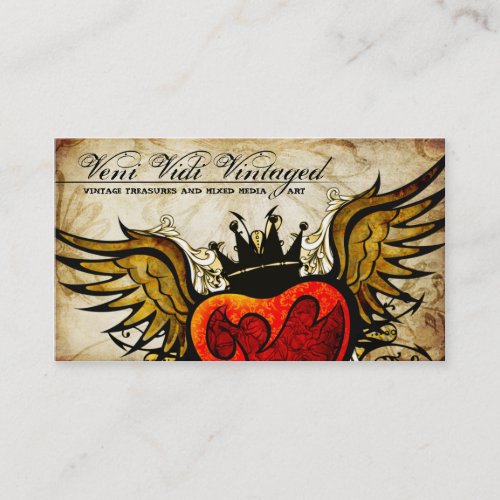 Vintage Urban Tattoo Winged Heart Business Cards