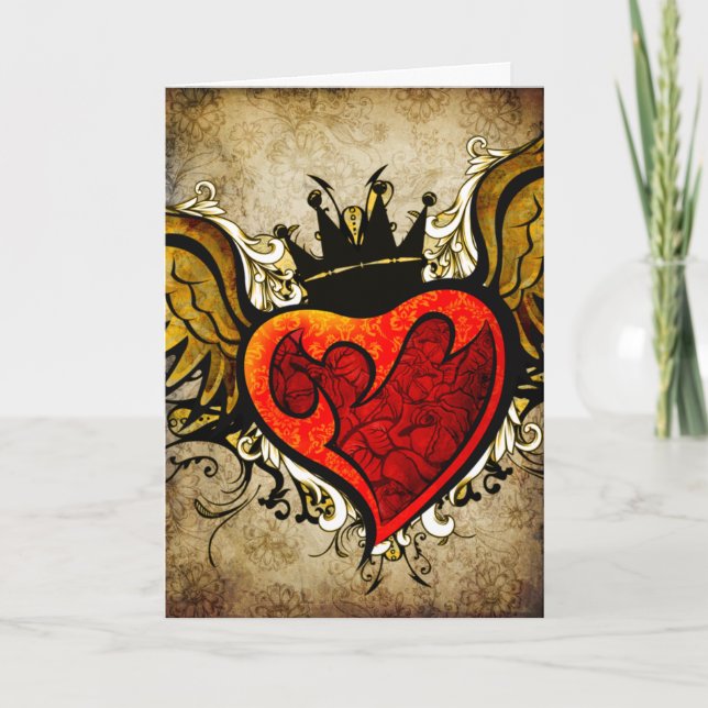 Vintage Urban Tattoo Winged Heart Greeting Cards (Front)