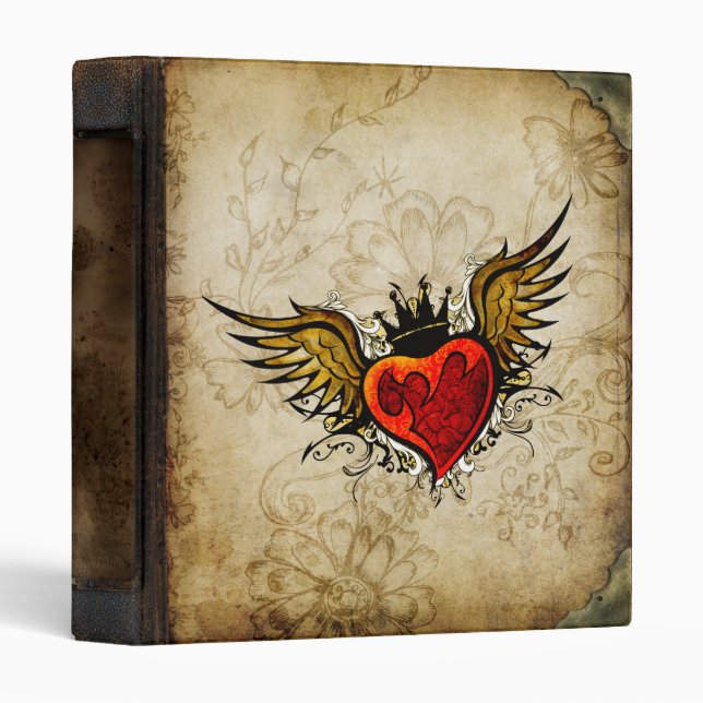 Vintage Urban Tattoo Winged Heart Letterhead Binder (Front/Spine)