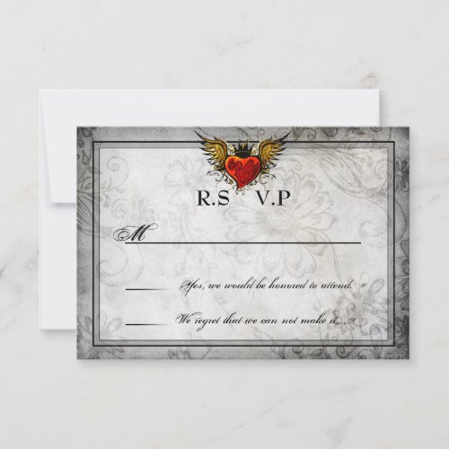 Vintage Urban Tattoo Winged Heart RSVP Cards