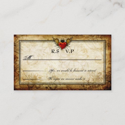 Customizable Vintage Urban Tattoo Winged Heart RSVP Cards Business Card Template