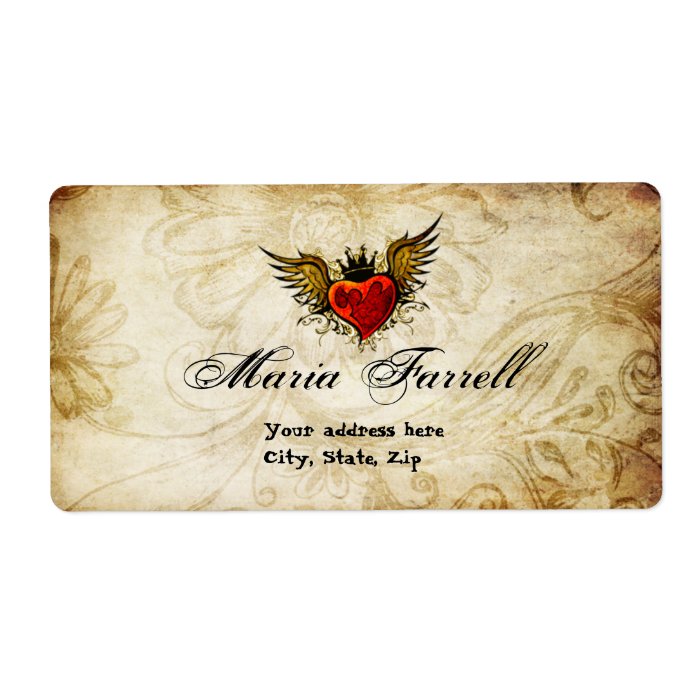 Vintage Urban Tattoo Winged Heart Shipping Label