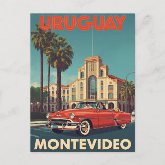 Vintage Uruguay Travel Poster Convertible Car Postcard