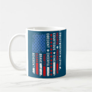 Vintage US America Flag Scouting Law Happy 4th of Coffee Mug