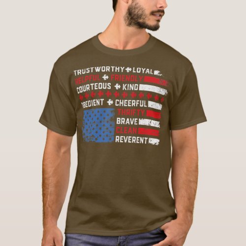 Vintage US America Flag Scouting Law Happy 4th of T_Shirt
