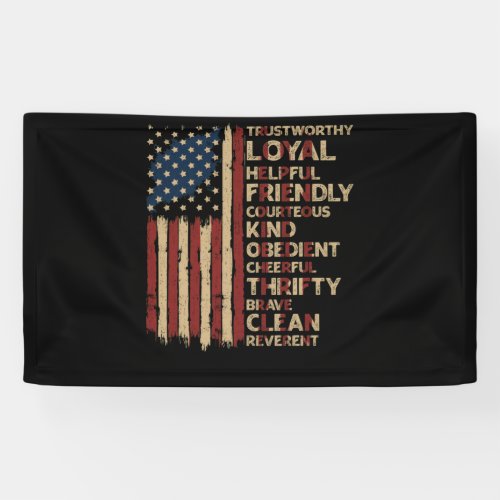 Vintage US America Flag Scouting Scout Law Banner