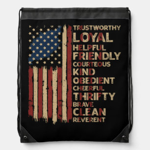 Vintage US America Flag Scouting Scout Law Drawstring Bag