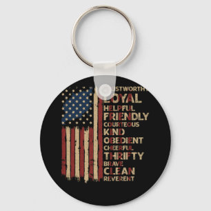 Vintage US America Flag Scouting Scout Law Keychain