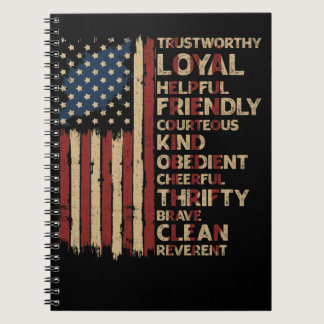 Vintage US America Flag Scouting Scout Law Notebook