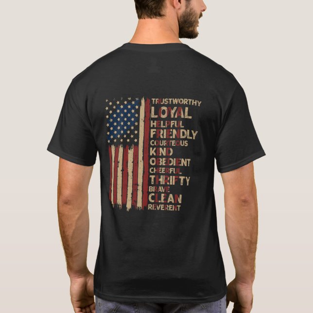 Vintage US America Flag Scouting Scout Law T-Shirt (Back)