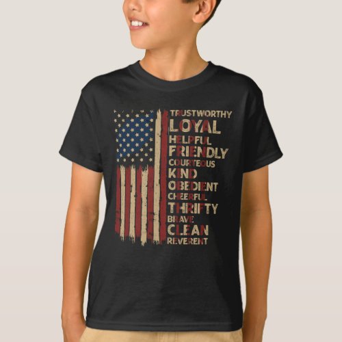 Vintage US America Flag Scouting Scout Law T_Shirt
