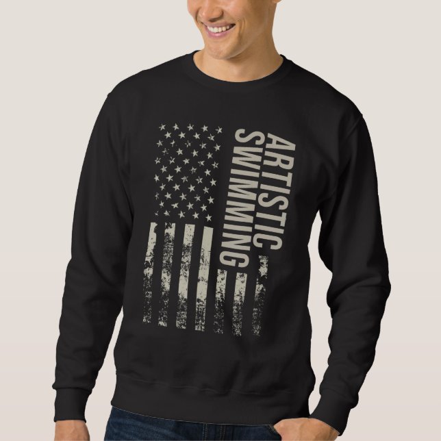 Vintage US American Flag Artistic Swimming Sweatshirt (Front)