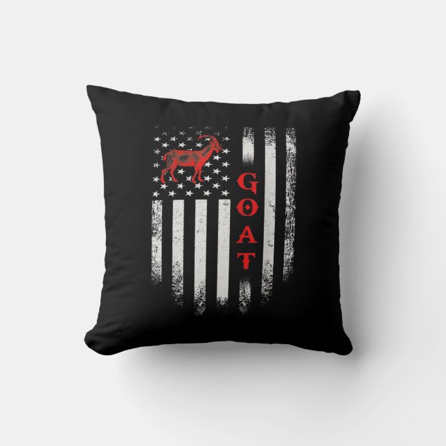 Vintage US American Flag Goat Throw Pillow (Front)