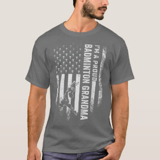 Vintage US American Flag I'm A Proud Badminton Gra T-Shirt