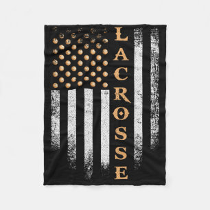 Vintage Us American Flag Lacrosse Player Patriotic Fleece Blanket