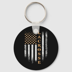 Vintage Us American Flag Lacrosse Player Patriotic Keychain