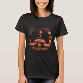 Vintage Us American Flag Peace Sign 4th Of July T-Shirt