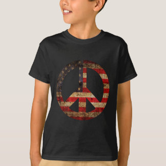 Vintage Us American Flag Peace Sign 4th Of July T-Shirt