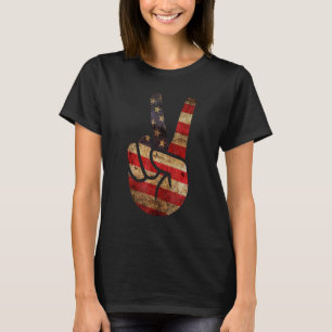 Vintage US American Flag Peace Sign Hand 4th Of Ju T-Shirt