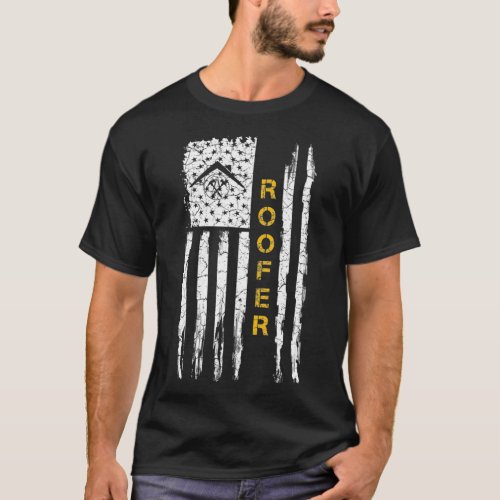 Vintage US American Flag Roofer Silhouette Roofing T_Shirt