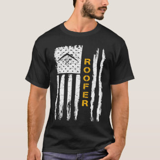 Vintage US American Flag Roofer Silhouette Roofing T-Shirt