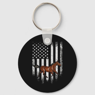 Vintage Us American Flag Standardbred Horse Horseb Keychain