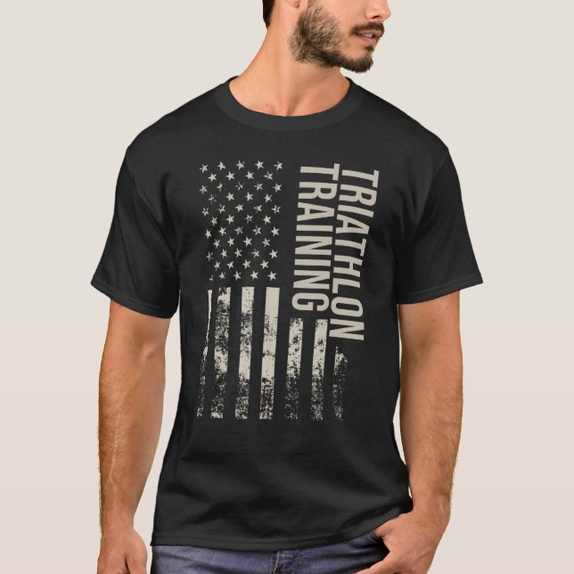 Vintage US American Flag Triathlon Training T-Shirt (Front)