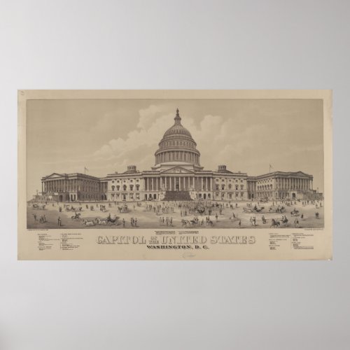 Vintage US Capitol Building Illustration 1882 Poster