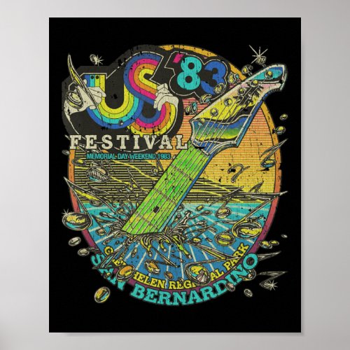 Vintage US Festival 1983 Colorful Rainbow Music Fe Poster