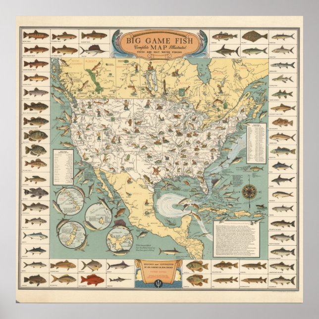 Vintage US Fish Map Poster (Front)