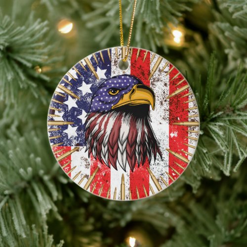 Vintage US Flag American Eagle Ceramic Ornament