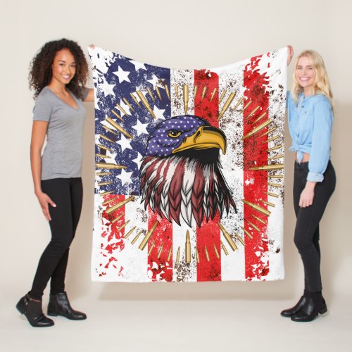 Vintage US Flag American Eagle Fleece Blanket