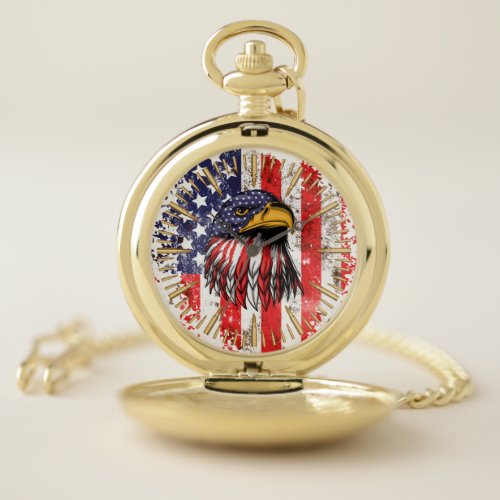 Vintage US Flag American Eagle Pocket Watch