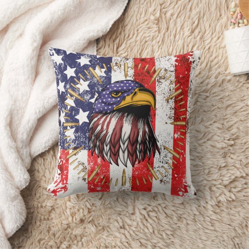 Vintage US Flag American Eagle Throw Pillow