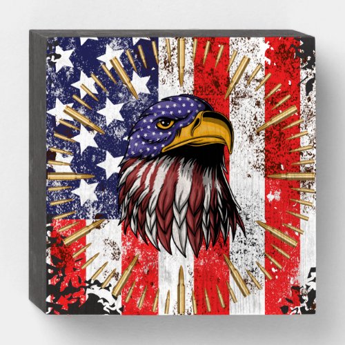 Vintage US Flag American Eagle Wooden Box Sign