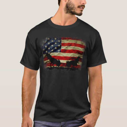 Vintage Us Flag Game Fowl Sparring Rooster Gamefow T_Shirt