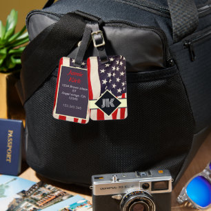 vintage US Flag monogram personalize custom Luggage Tag
