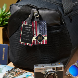 vintage US Flag monogram personalize custom Luggage Tag