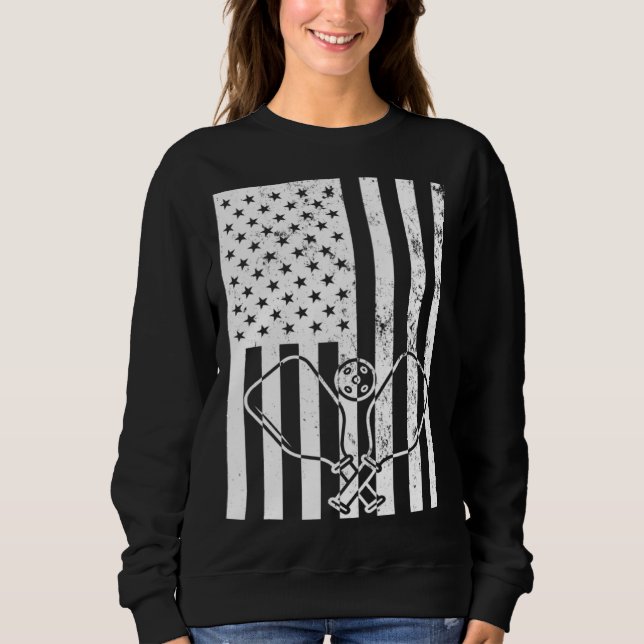 Vintage US Flag Pickleball Dad Patriotic Picklebal Sweatshirt (Front)